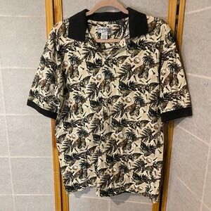 Vintage Penguin Sport Mens Medium Golf Palm Tree Print Polo Shirt Soft Touch